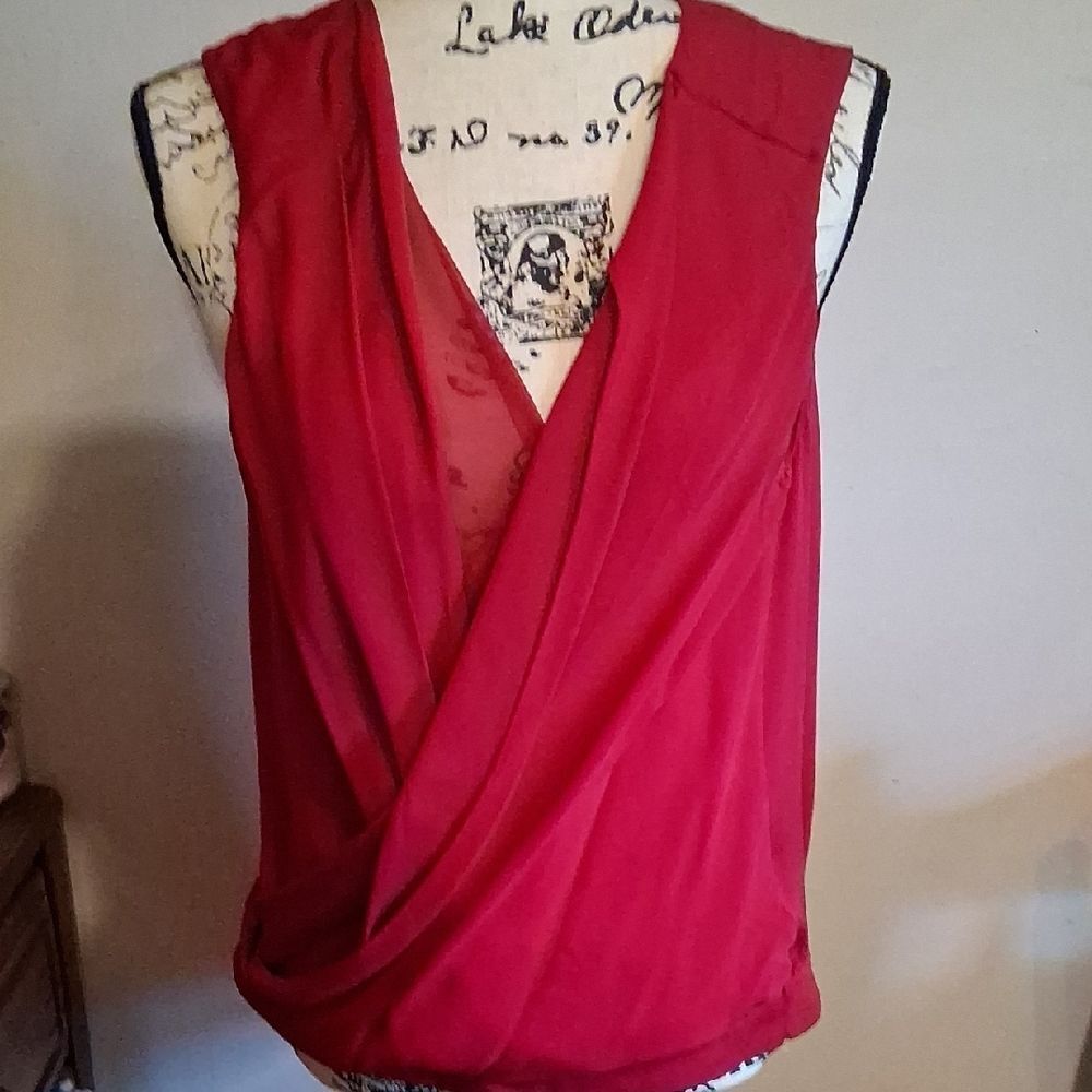 Diane Von Furstenberg Deep Red Wrap Silk Blouse Size 10 - Picture 2 of 16